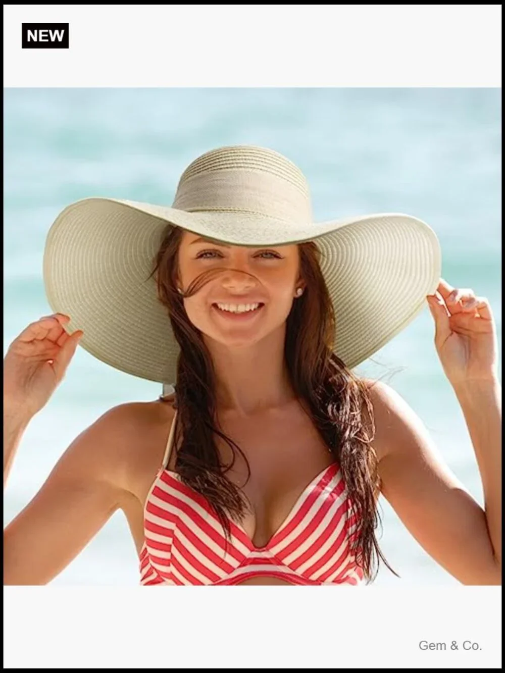 Wide Brim Floppy Straw Sun Hat - UPF 50+ Foldable Roll Up Style
